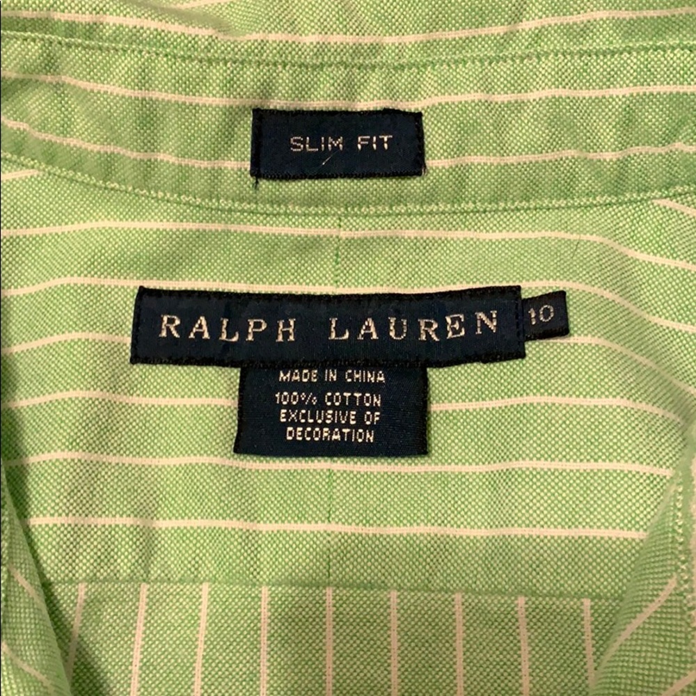 Polo long sleeve button down light green stripe - Picture 3 of 3